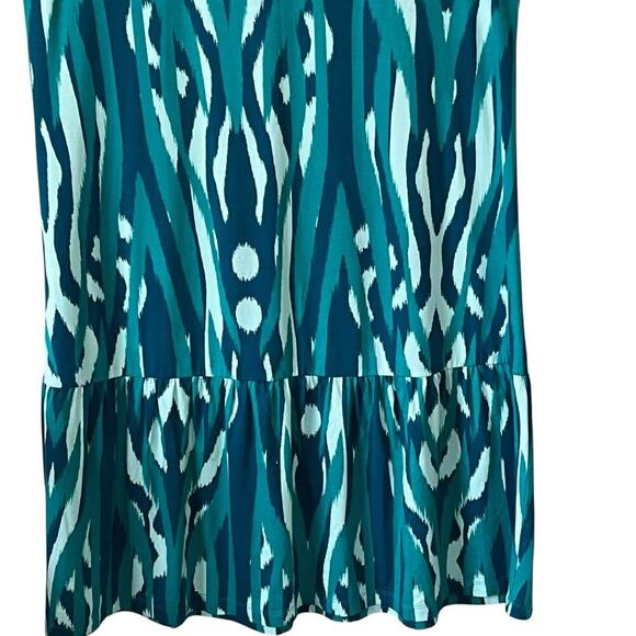 Soft Surroundings Midi Dress Sz L Pullover Shift Ruffled Cotton Modal Green Blue - Picture 6 of 8